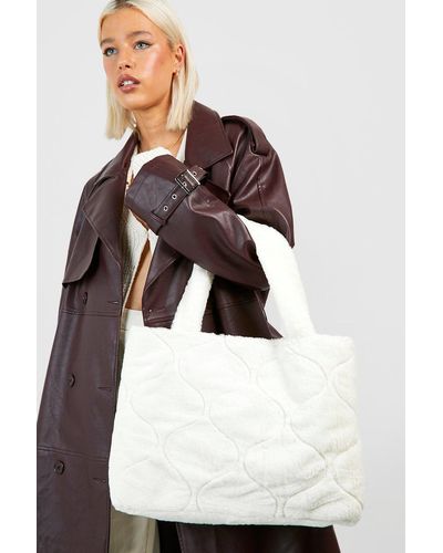 Boohoo Quilt Detail Faux Fur Bag - White