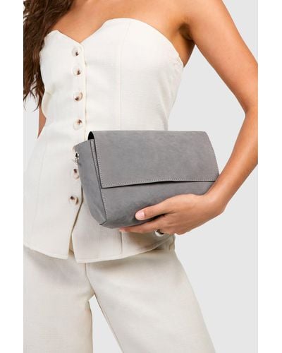 Boohoo Structured Clutch Bag And Chain - Gray