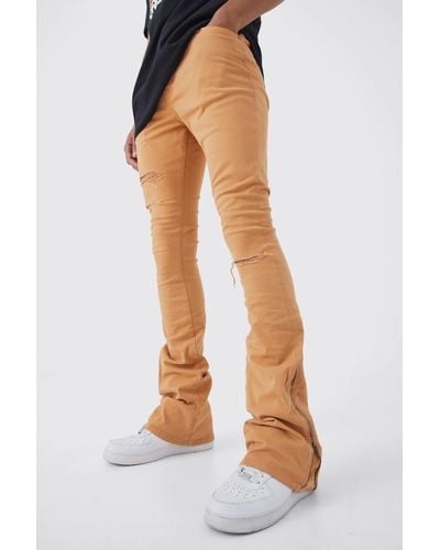 BoohooMAN Tall Fixed Waist Rip And Repair Zip Gusset Trouser - Orange