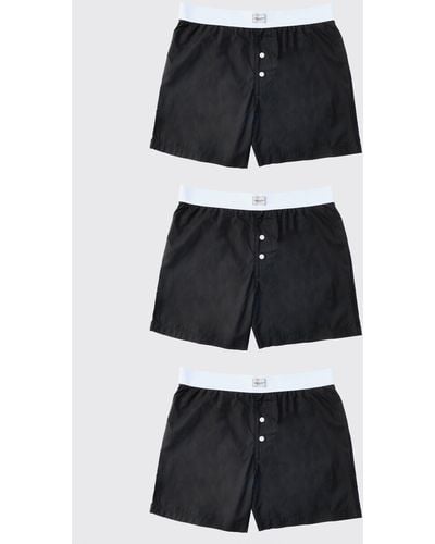 BoohooMAN 3 Pack Man Tab Woven Boxer Shorts - Black