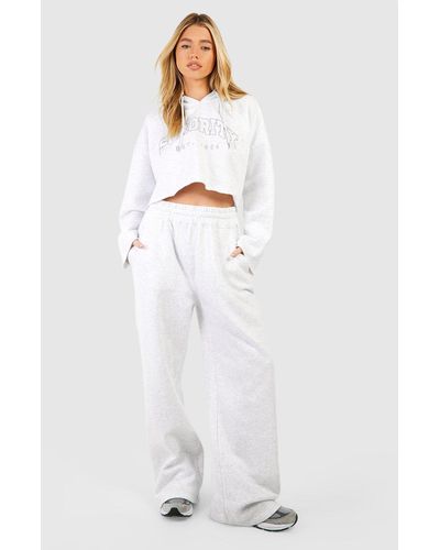 Boohoo Chándal De Pantalón Deportivo Recto Y Sudadera Con Capucha Y Eslogan De Sorority - Blanco