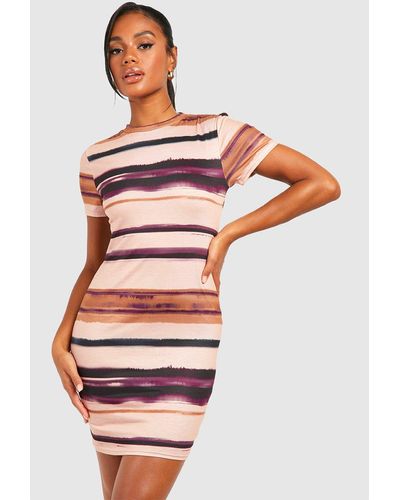 Boohoo Blurred Stripe Rib Cap Sleeve Mini Dress