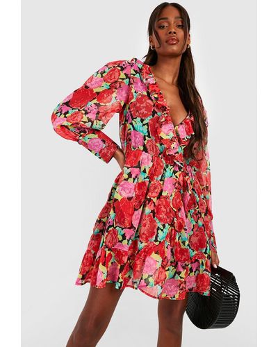 Boohoo The Printed Tea Dress - Red