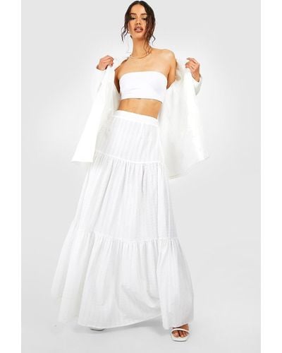 Boohoo Seersucker Tiered Maxi Skirt - White