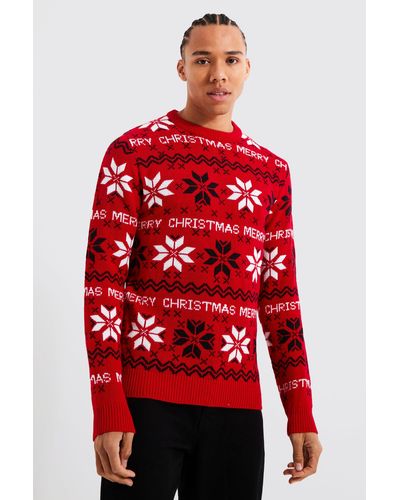 Boohoo Tall Merry Christmas Fairisle Sweater - Red