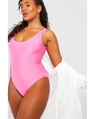 Boohoo Plus Essentials Scoop Bathing Suit - Pink
