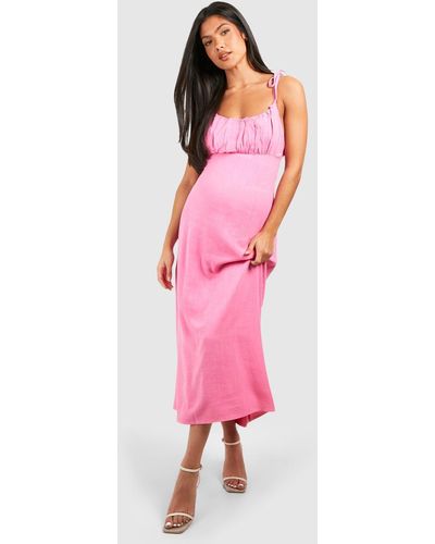 Boohoo Maternity Linen Look Tie Strap Midaxi Dress - Pink
