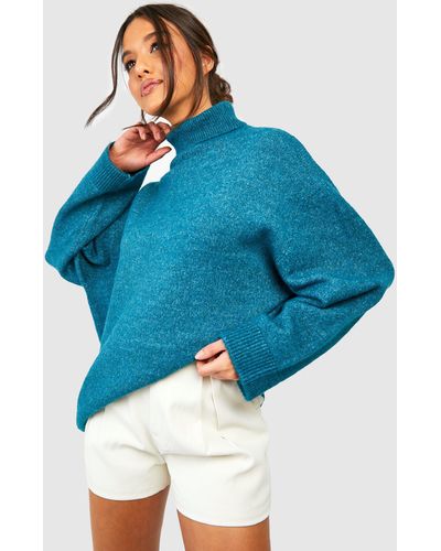 Boohoo Soft Knit Turtleneck Sweater - Blue