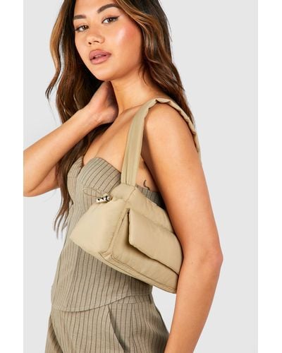 Boohoo Nylon Cargo Pocket Detail Shoulder Bag - Natural