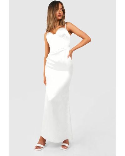 Boohoo Satin Corset Strappy Maxi Dress - White