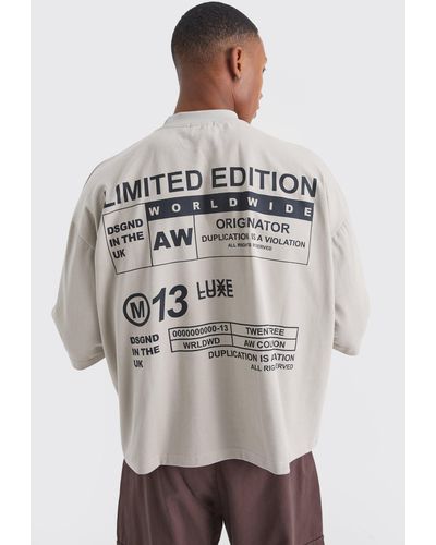 BoohooMAN Kastiges Oversize T-Shirt mit Stickerei - Grau
