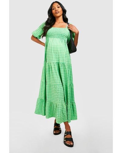 Boohoo Maternity Gingham Print Midi Dress - Green