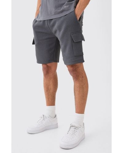 BoohooMAN Loose Fit Mid Length Cargo Short - Blue