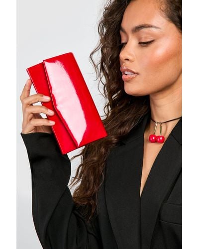 Boohoo Red Patent Structured Clutch Bag - Black