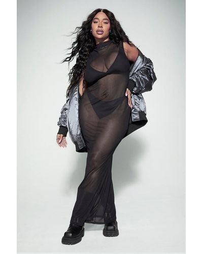 Boohoo Kourtney Kardashian Barker Mesh High Neck Maxi Dress - Black