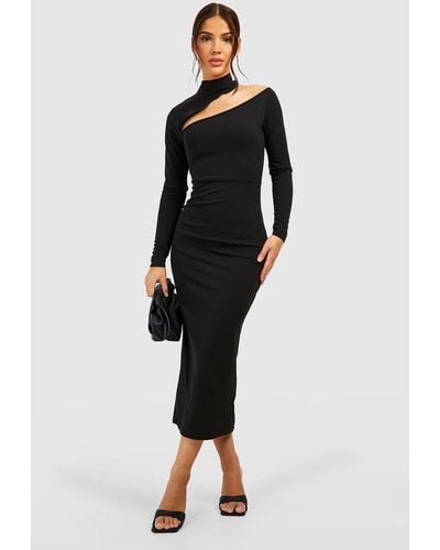 Boohoo Roll Neck Cut Out Midaxi Dress - Black