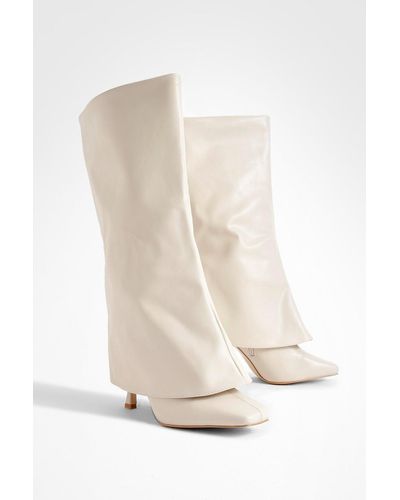 Boohoo Wide Fit Square Toe Foldover Boots - White