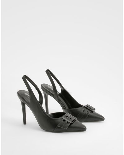 Boohoo Slingback Buckle Detail Court Shoes - Black