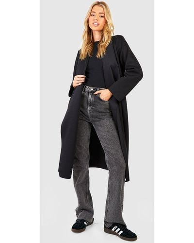 Boohoo Suedette Waterfall Coat - Black