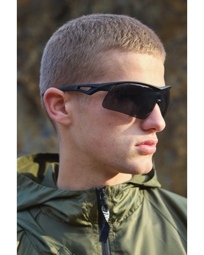 Boohoo Active Trek Rubberised Smoke Lense Sunglasses - Gray