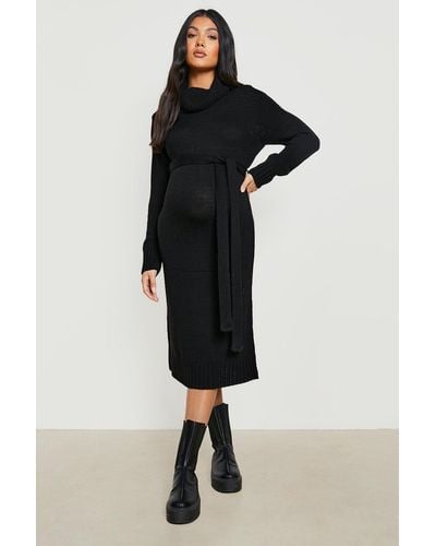 Boohoo Maternity Cowl Neck Sweater Midi Dress - Black