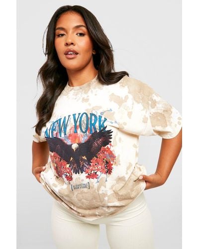 Boohoo Camiseta Plus Oversize Con Desteñido Anudado Y Estampado Gráfico - Rosa