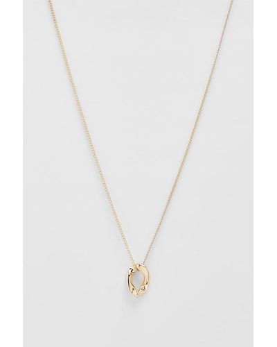 Boohoo Hammered Oval Drop Necklace - White