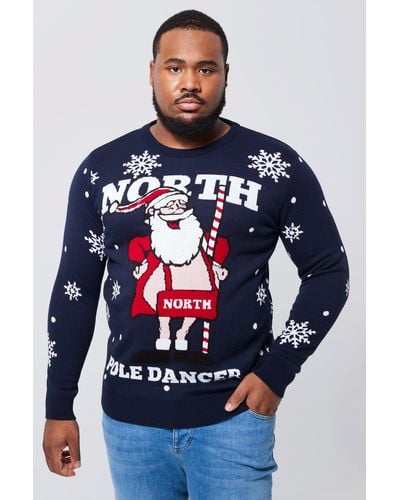 BoohooMAN Plus North Pole Dancer Christmas Sweater - Blue