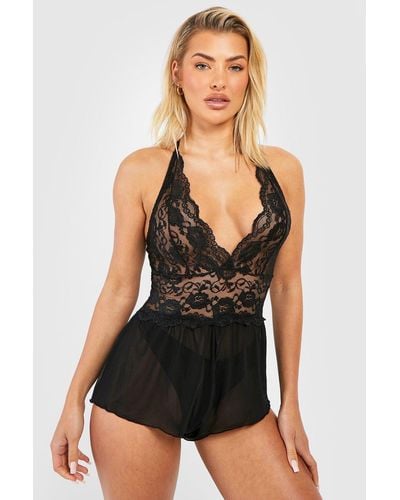 Boohoo Crotchless Lace Teddy - Black