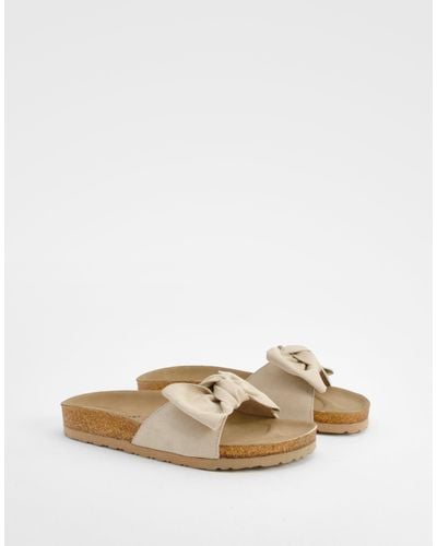 Boohoo Wide Fit Knot Front Footbed Sliders - White