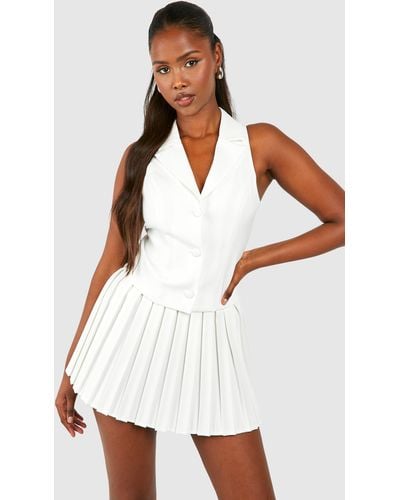 Boohoo Pleated Micro Mini Skirt - White