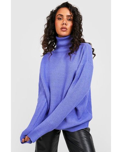 Boohoo Oversized Turtleneck Rib Knitted Sweater - Blue