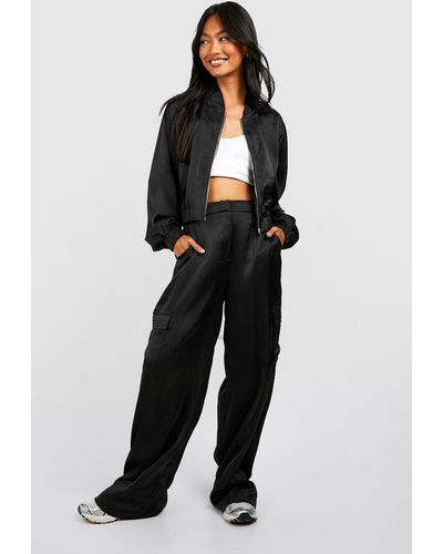 Black Satin Cargo Pants for Women - Up to 71% off