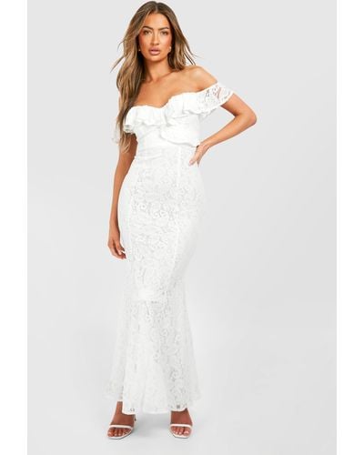 Boohoo Lace Ruffle Bandeau Maxi Dress - White