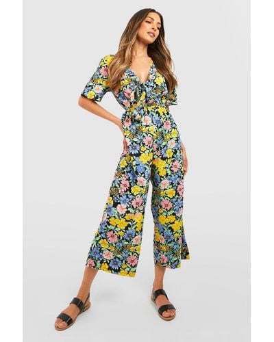 Boohoo Floral Tie Bust Culotte Jumpsuit - White