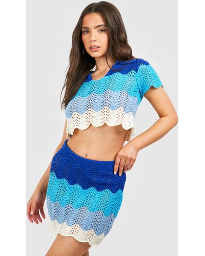 Boohoo Petite Crochet Mini Skirt - Azul