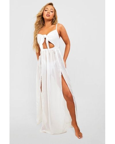 Boohoo Essentials Tie Cut Out Maxi Beach Dress - White