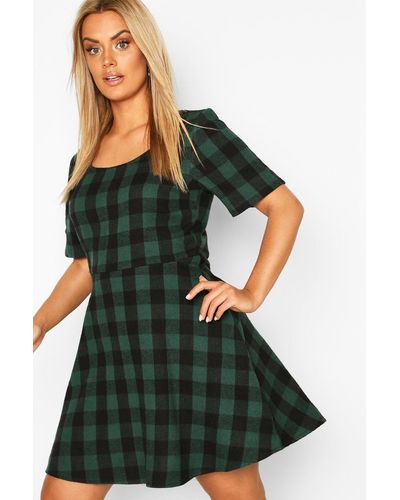 Boohoo Plus Flannel Skater Dress - Green
