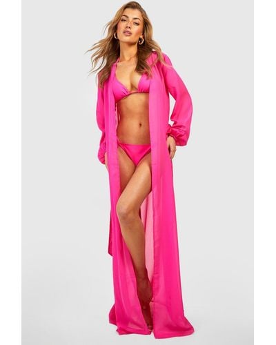 Boohoo Essentials Belted Maxi Beach Kimono - Pink