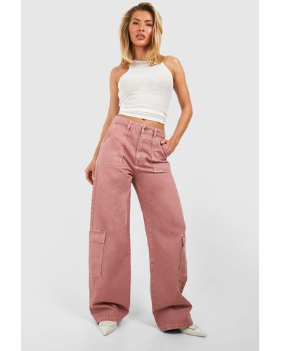 Boohoo Cargo Pocket Baggy Wide Leg Jeans - Red