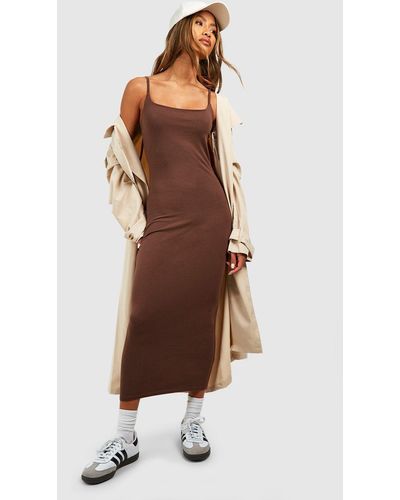 Boohoo Premium Super Soft Strappy Neck Midaxi Dress - Brown