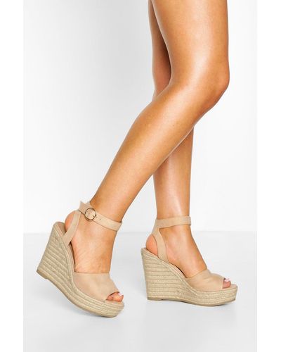 Boohoo Peep Toe Espadrille Wedges - Natural