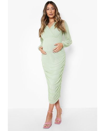 Boohoo Maternity Mesh Wrap Midi Dress - Green