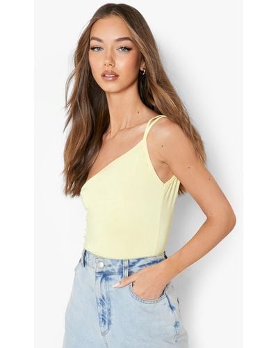 Boohoo One Shoulder Strap Detail One Piece - Yellow