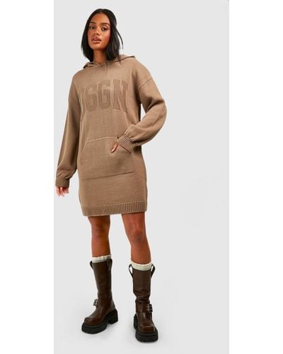 Boohoo Dsgn Oversized Knitted Hoody Dress - Natural