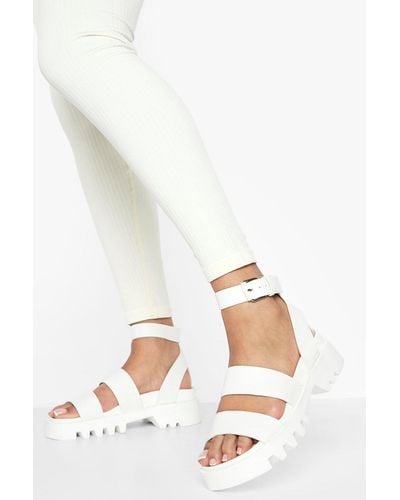 Boohoo Chunky Triple Strap Rubber Sandal - White