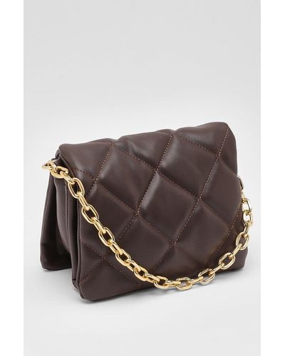 Boohoo Quilted Chunky Chain Cross Body Bag - Brown