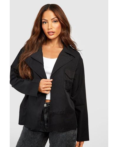 Boohoo Tall Crop Belted Utility Trench Coat - Black