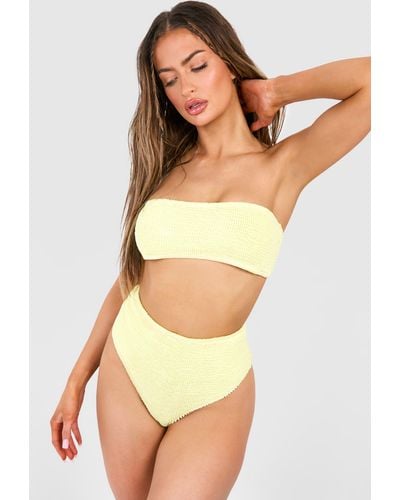 Boohoo Premium Crinkle High Waisted Bikini Brief - Natural