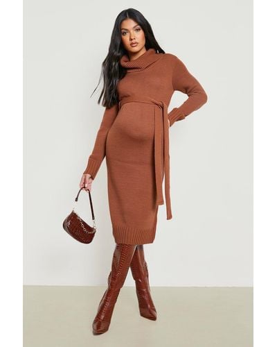 Boohoo Maternity Cowl Neck Sweater Midi Dress - Multicolor
